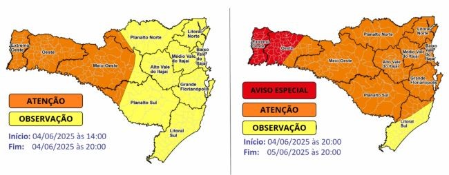 Defesa Civil emite aviso especial para possibilidade de temporais no Oeste entre a quarta e quinta-feira