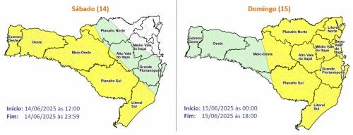 Frente fria traz instabilidade, risco de temporais e variação de temperaturas neste fim de semana em SC