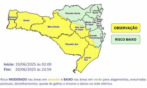 Frente fria avança e traz risco de temporais e chuva intensa para Santa Catarina