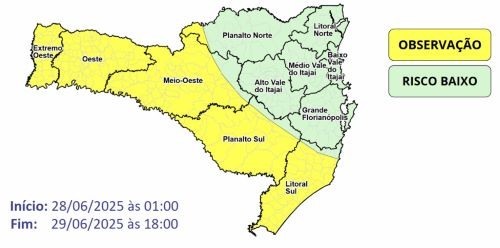 Frente fria avança e pode provocar temporais e chuva intensa em Santa Catarina