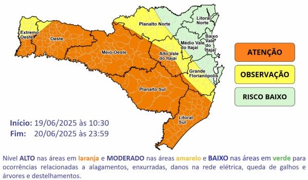 Sexta-feira será marcada por temporais e risco de alagamentos em SC