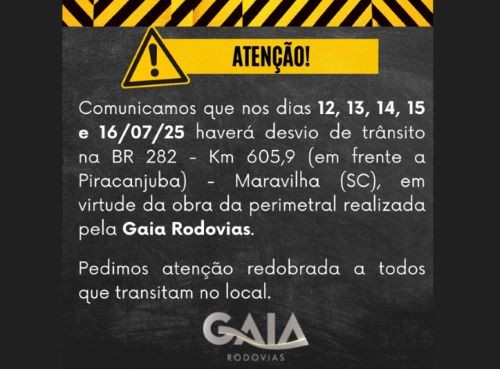 Em Maravilha, BR-282 terá trecho com desvio a partir deste sábado (12)