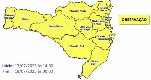 Oeste de SC terá queda acentuada das temperaturas a partir da tarde desta quinta-feira 