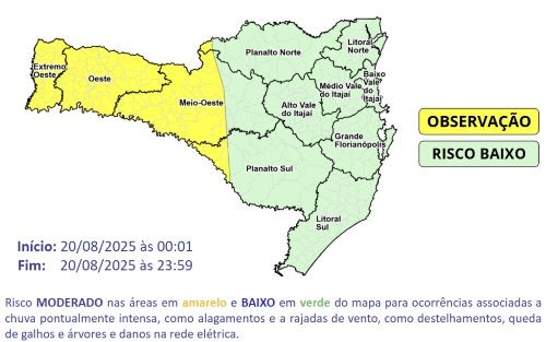 Frente fria deve trazer temporais e ventos fortes a Santa Catarina a partir desta terça-feira (19)