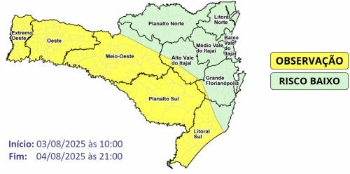 Frente fria deixa tempo instável em Santa Catarina nesta segunda-feira (04)