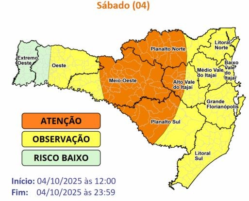 Fim de semana será marcado por temporais isolados no sábado e calor intenso no domingo em Santa Catarina