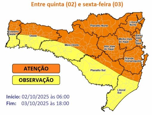 Oeste catarinense segue com tempo instável até sexta-feira